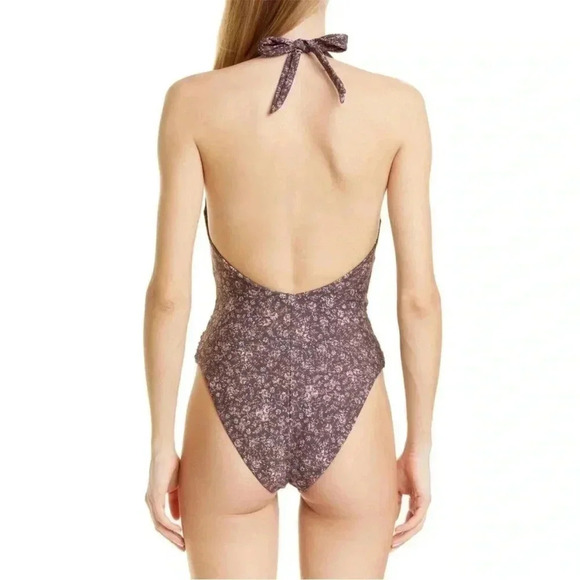 VERONICA BEARD Vickerie High Leg One-Piece Swimsuit Dark Plum Floral $288 - Picture 3 of 7